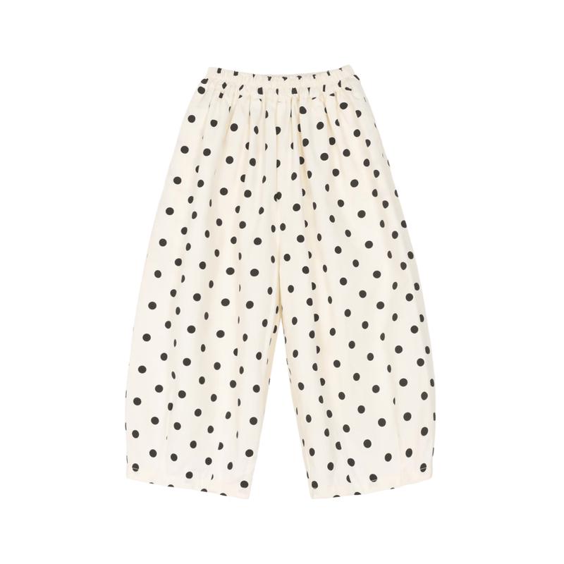LUSON Okids Girls' Combed Cotton Polka Dot & Plaid Wide-Leg Pants