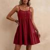 Women's U Neck Spaghetti Strap Single Breasted Tiered Loose Fit A Line Mini Casual Summer Dress