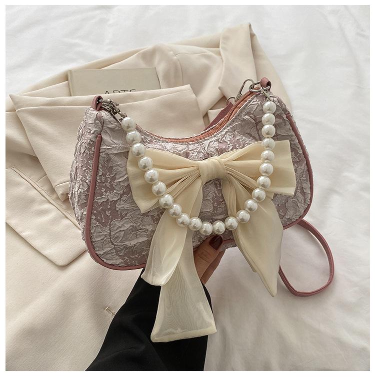 2026 Trendy Niche Bow Handbag for Women Summer New Fashi Pearl Underarm Bag Versatile Shoulder Bag