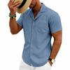 Loose Cuban Collar Short Sleeve Shirt Men's Summer Casual Solid Color Beach Shirts Men
