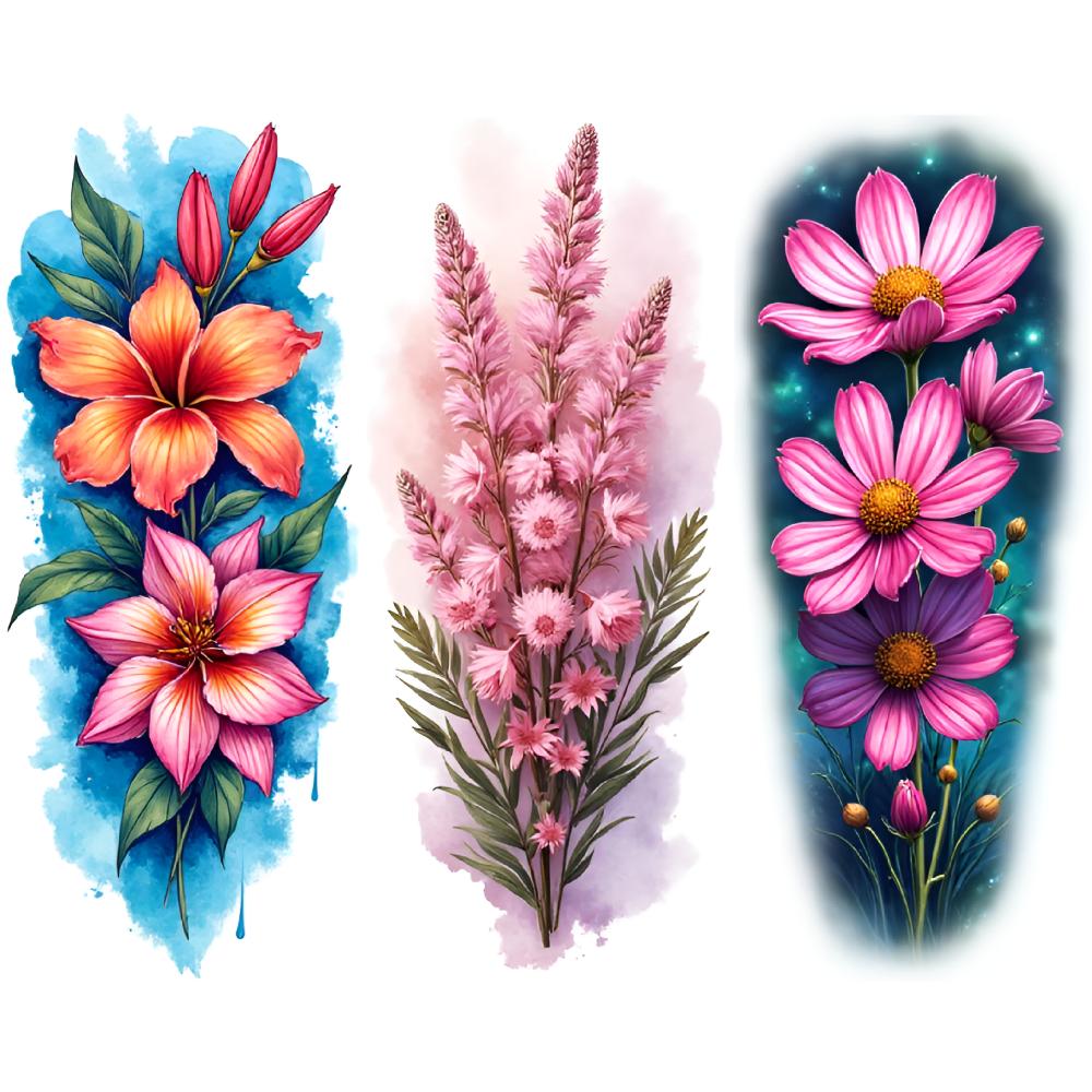 3pcs Temporary Tattoo Botanical Tattoos Realistic Temporary Tattoos Floral Tattoos Colorful Realism For Shoulders Adult
