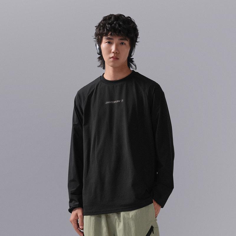 Li Ning CF Series Round Neck Loose Quick-Dry Knitted Long Sleeve T-Shirt Men Tops Black ATLU155-3