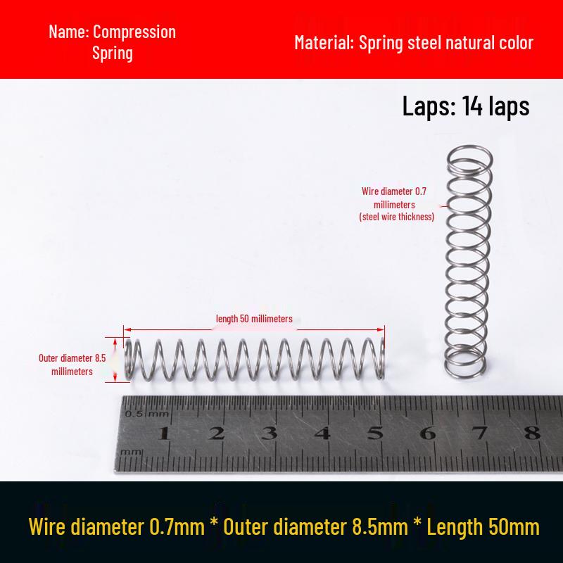 Druckfeder mit Rückstellfunktion aus Federstahl, 0,7 mm Drahtdurchmesser, 8-12 mm Außendurchmesser