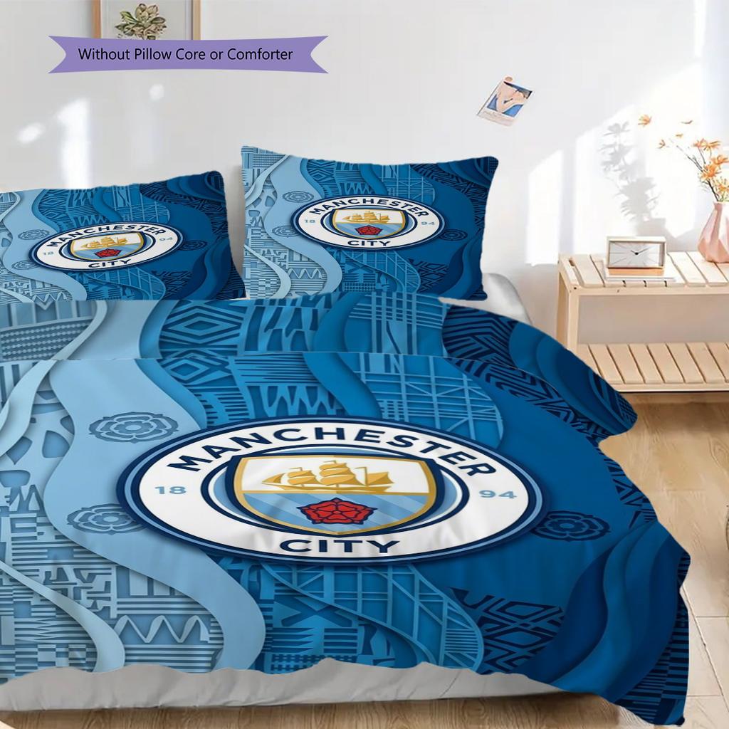 Manchester City Heritage Three-piece Set (1 * Duvet Cover + 2 * Pillowcase, Without Core) 2DFlat Christmas Birthday Gift Duvet Cover and Pillowcase