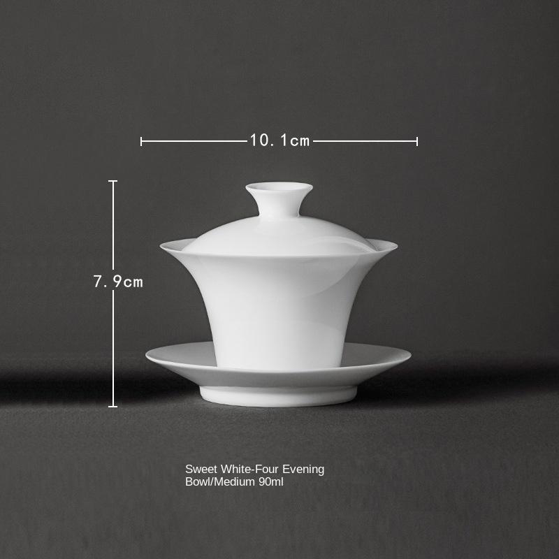 White Ceramic Lidded Bowl Single Kombucha Bowl with Cover Sancai Tea Cup Dehua Ceramic Gaiwan Sweet White Bubble Tea Bowl