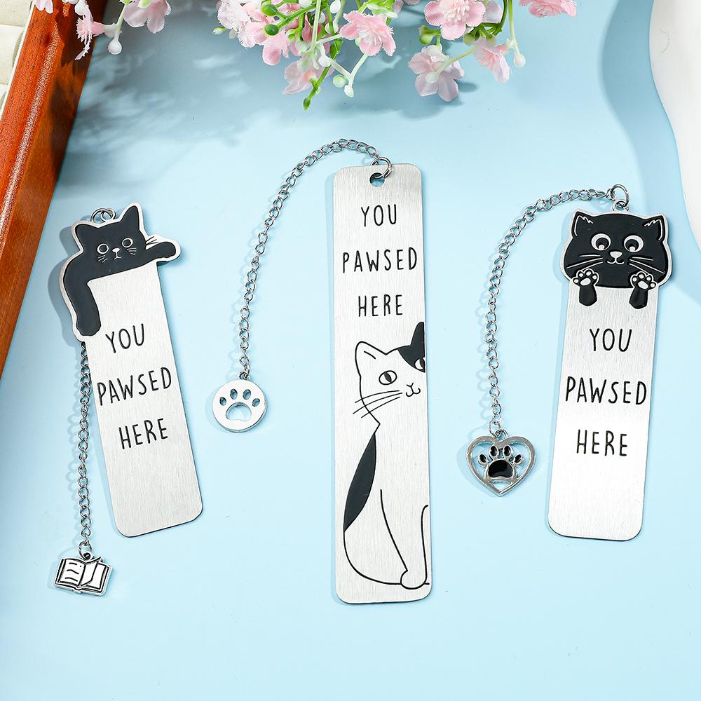 1pc Stainless Steel Cat Bookmark, Waving Paw Design with Inspiring Quote, Perfect Gift for Readers & Cat Lovers, Durable