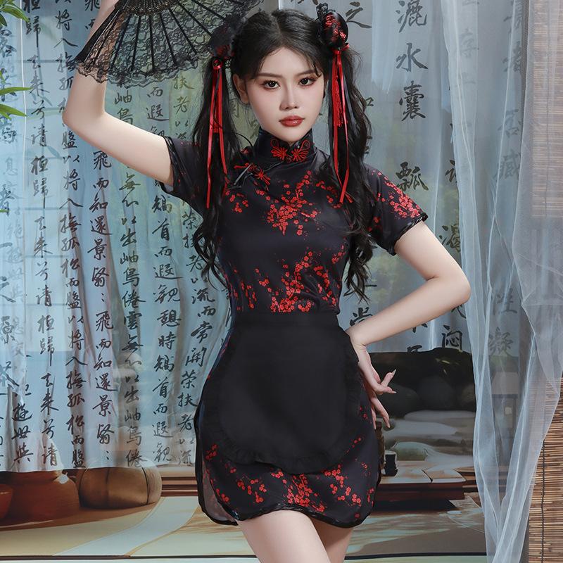 Sexy Lingerie Chinese Lady Cheongsam Passionate Couple Flirting Seduction Pure Desire Uniform Cosplay