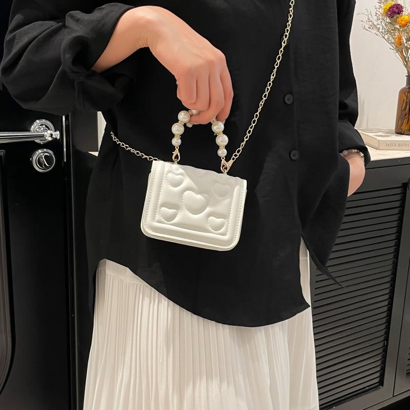 New Solid Color Chain Shoulder Messenger Commuter Small Square Bag Fashionable Versatile Mini Pearl Handbag Bag