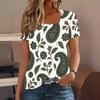 Women Plus Size U Neck Short Sleeve Printed T Shirt Geometric Pattern Navy Blue Curved Hem