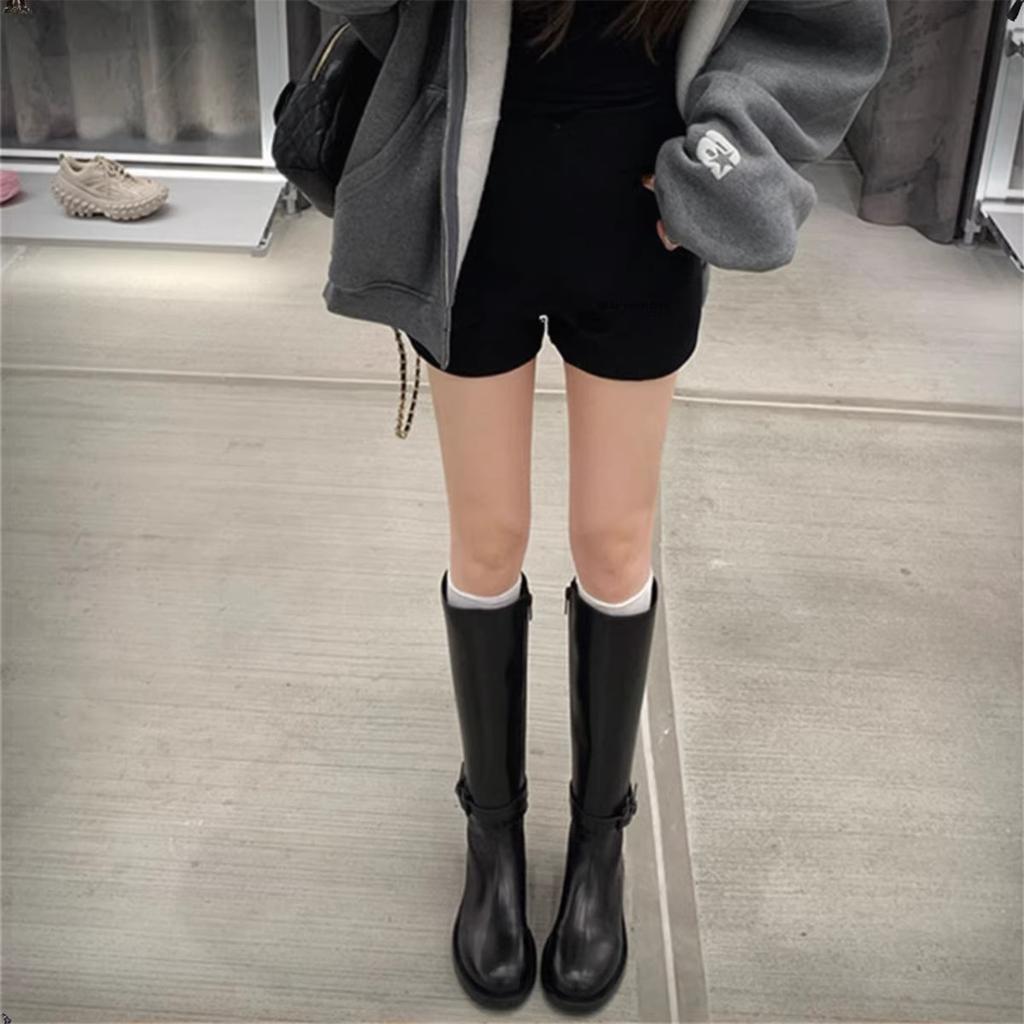 Rindsleder~ Grape Mom hat die gleichen Lederstiefel für Damen, abnehmbare Ritterstiefel, hohe Stiefel, Stiefel mit dicker Sohle und dickem Absatz.