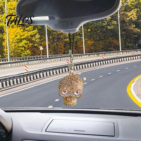 Halloween Auto Ornament Bling Skull Car Hanging Accessories, Rhinestone Head Rear Metal Charm View Mirror Charm, Gothic for Interior Decoration
