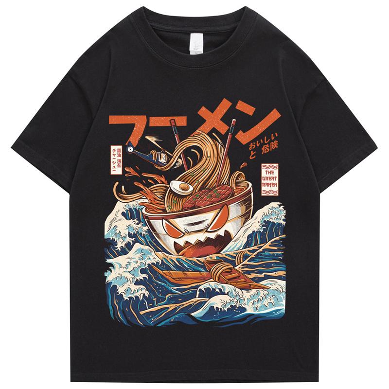

Japanese Harajuku TShirt Men Summer Hip Hop T Shirts Noodle Ship Cartoon Streetwear Tshirts Short Sleeve Casual Top Cotton 4XL