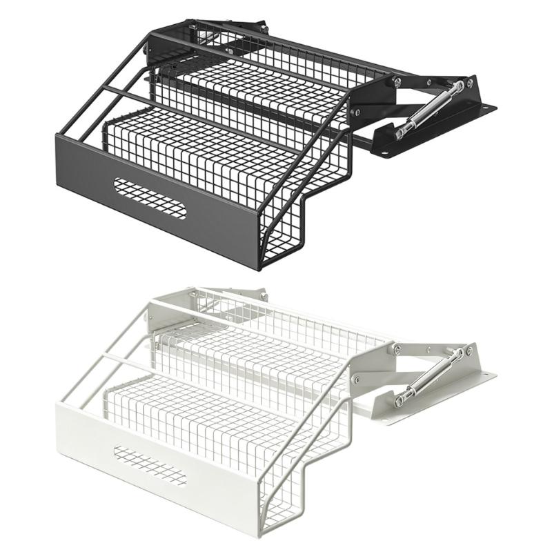 Kitchen Cabinet Seasoning Shelf, 3 Level Carbon Steel Storage Design with Guard Rails for Bottle Sorting and Access