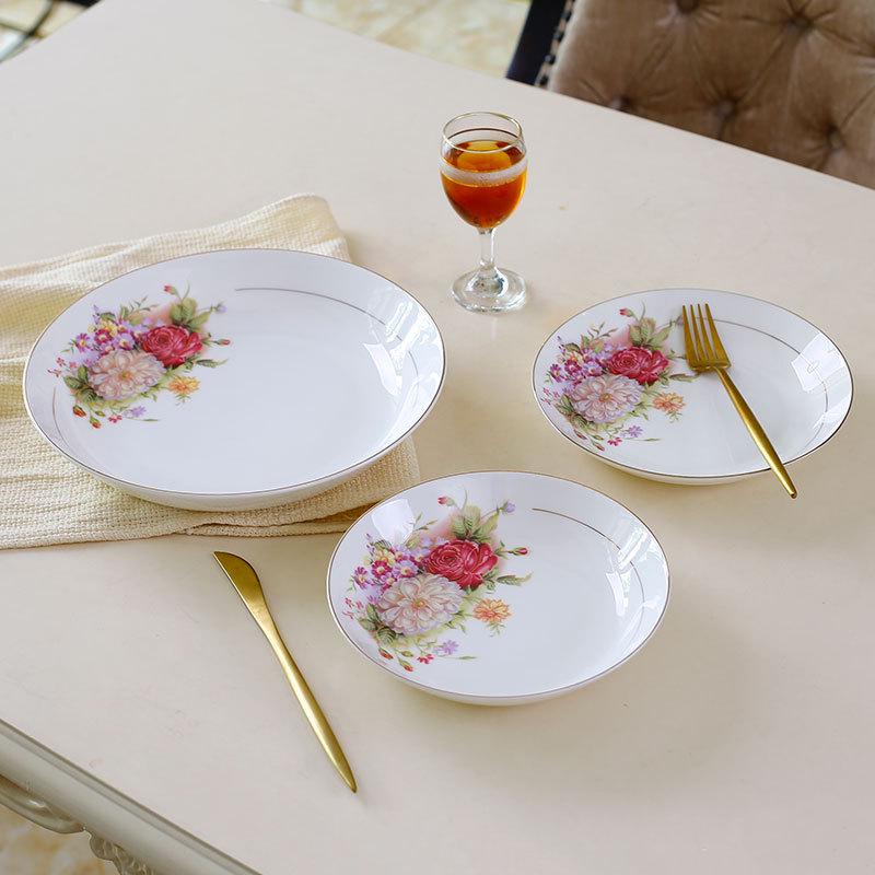 European Style Gold Rim Ceramic Dinner Plates - 8" & 10" - Deep & Large for Soup, Rice, or Meals