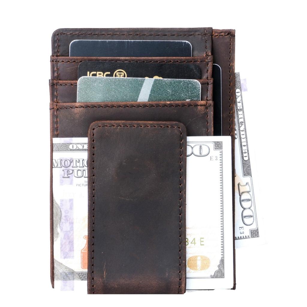 Crazy Horse Leather Zero Wallet Men's Retro Genuine Leather Bull Pickup Bag Cash Banknote USD Clip