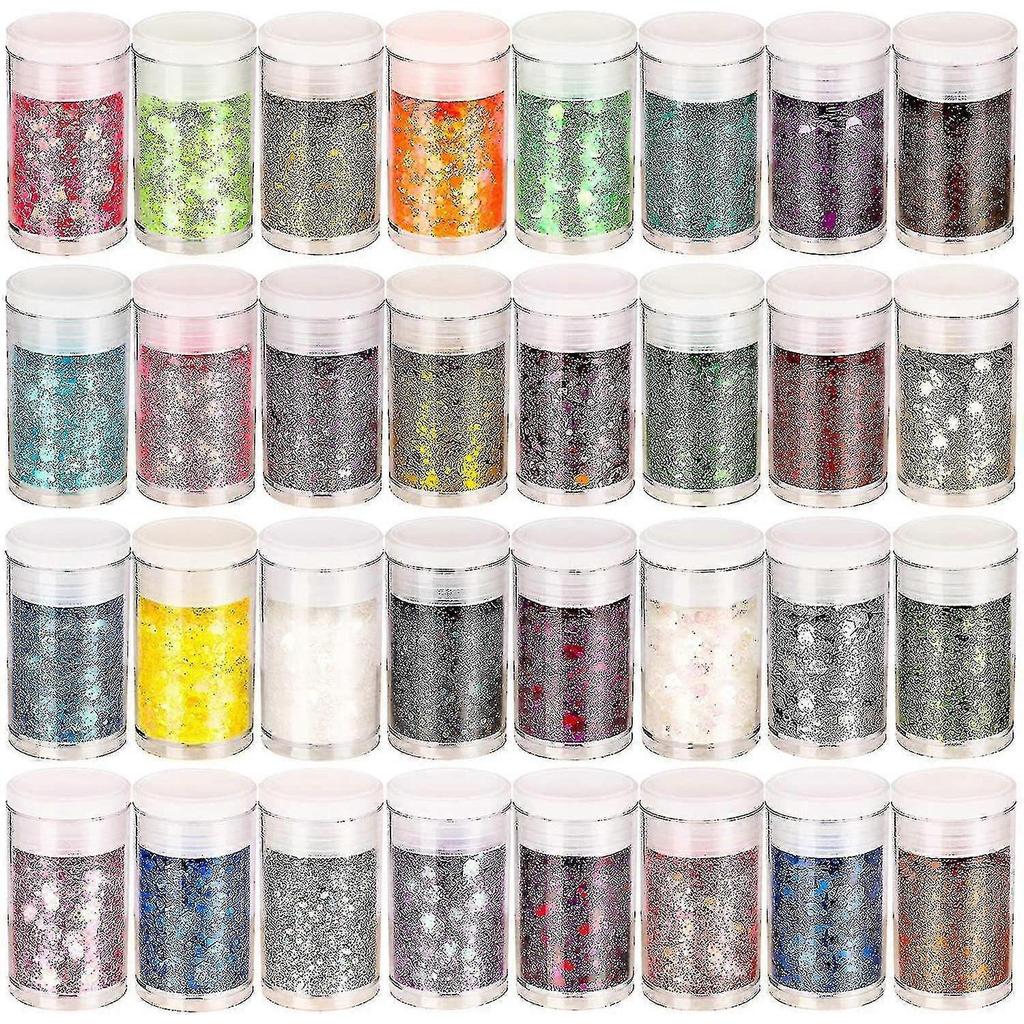 Sparkly Fine Glitter For Crafting, 32 Colors Of Nail Glitter Face Glitter Powder Rainbow Body Glitter Tattoo Glitter - Pjun