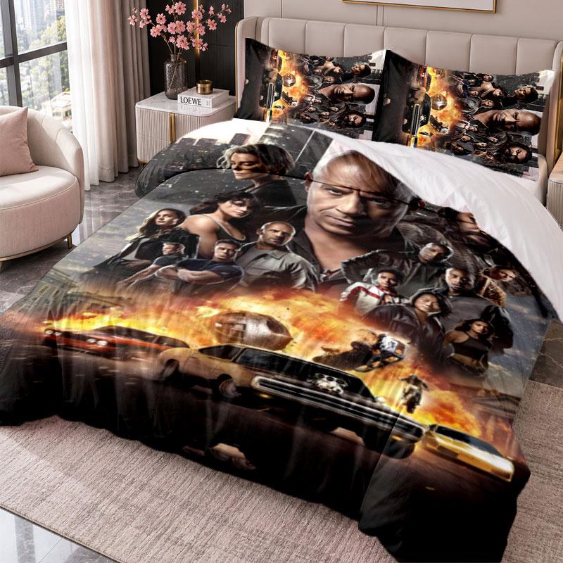 Fast And Furious 3Pcs Bedding Set Duvet Cover With Two Pillowcases For Bedroom Home Decoration