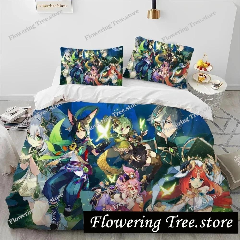 Anime Genshin Impact Game Bedding Set Duvet Cover Bed Set Quilt Cover Pillowcase Comforter king Queen Size Boys Adult Bedding
