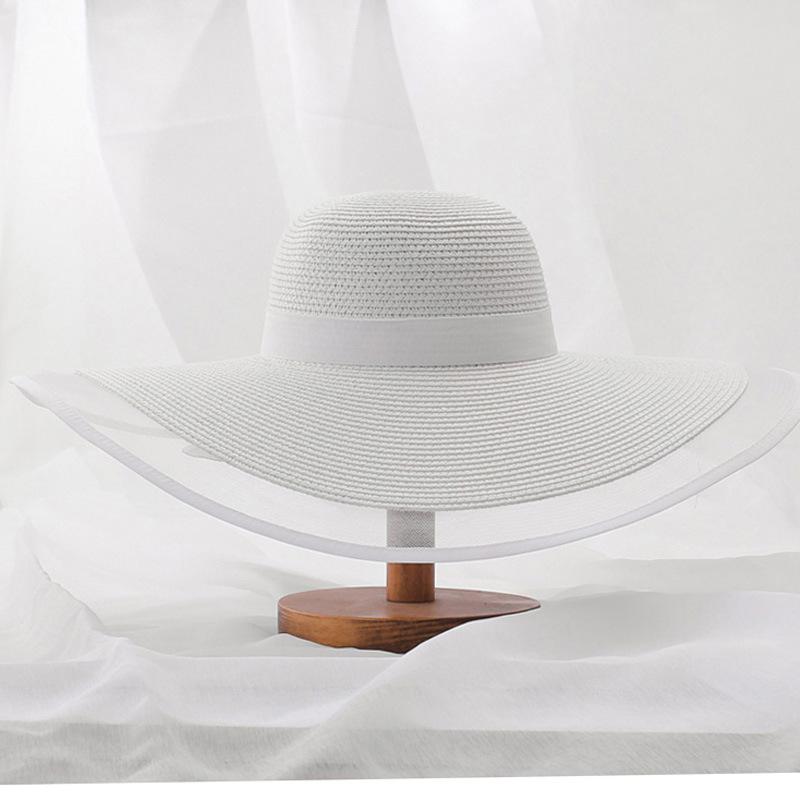 White Hat Women's Spring Thin Large Brim Sun Hat Seaside Beach Straw Hat Vacation Fashion Sun Hat Sun Protection