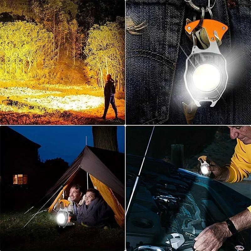 Mini COB Keychain Flashlight USB Rechargeable Portable LED Work Light with Magnetic Base for Camping Fishing Outdoor Emergency