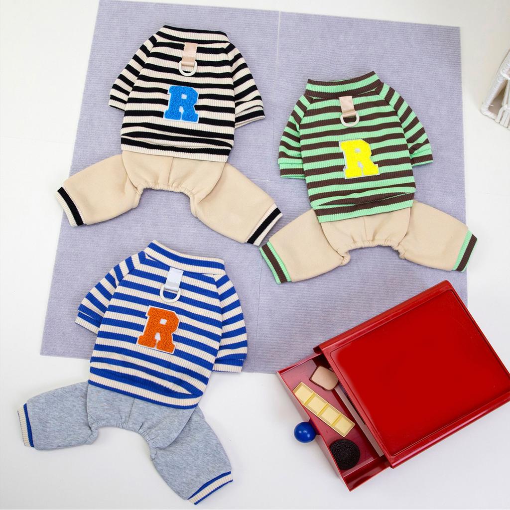 Casual Striped Pet Four-Legged Clothes Autumn/Winter Bichon Frise Warm Clothing Teddy Letter Embroidered Bib Trousers