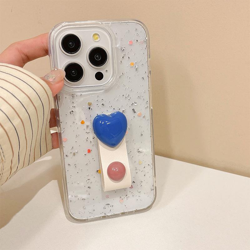 

Solid Color Heart Ring Phone Case for IPhone 15 Promax Transparent 17 Silver Foil Glitter Glitter for Apple 14 For iPhone 7/8/SE 2020