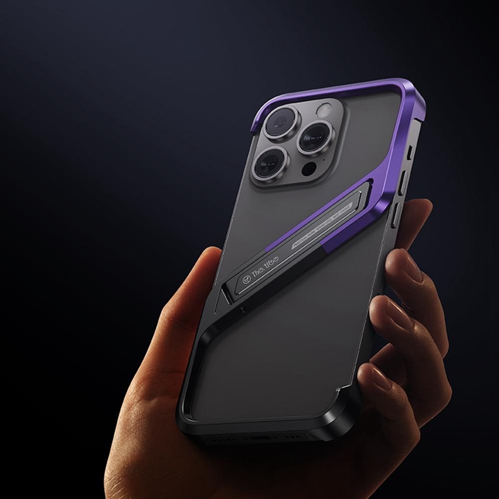 For iPhone 14 Pro Frameless Bumper Case S-Shaped Kickstand Aluminium Alloy Cover
