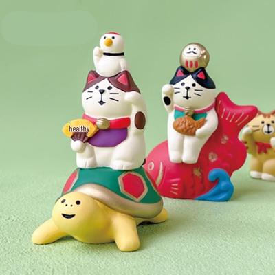 Japanese Zakka Spring Festival Cat Resin Miniature Ornament for Home Decor