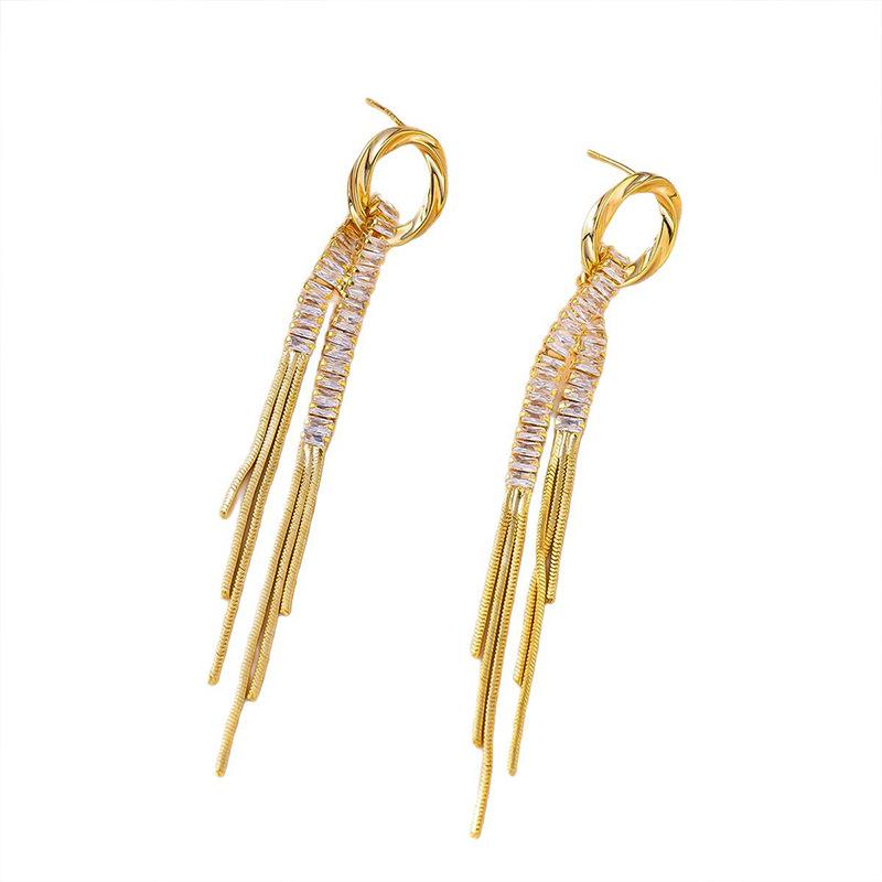 Tassel earrings exaggerated high-end zircon long chain earrings, European and American cold style earrings, stud earrings.