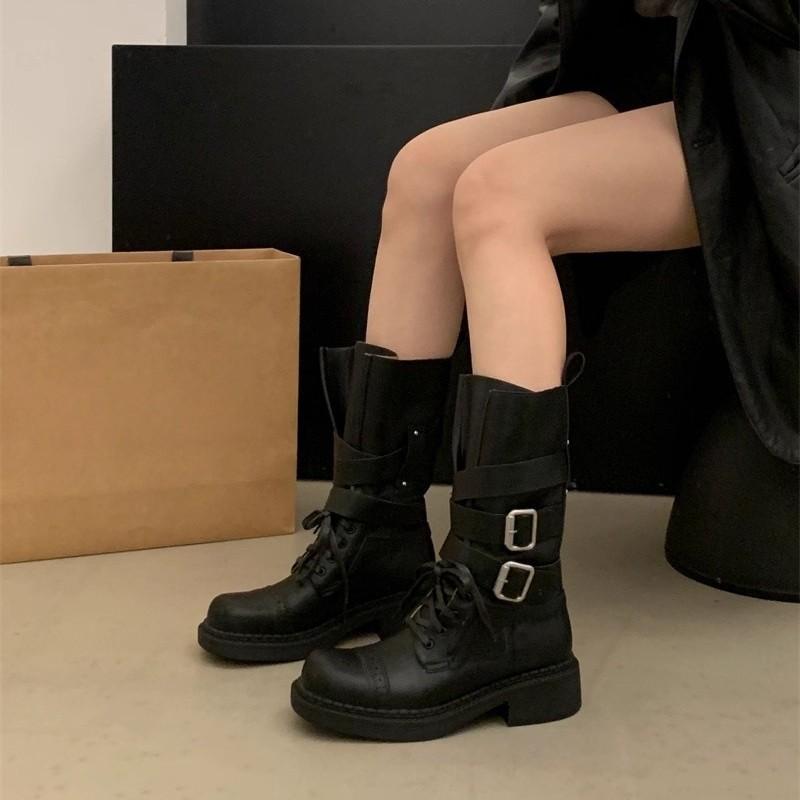Retro Martin Boots Women's Spring and Summer New Thick Heel Belt Buckle Short Boots Locomotive Boots Versatile Single Boots