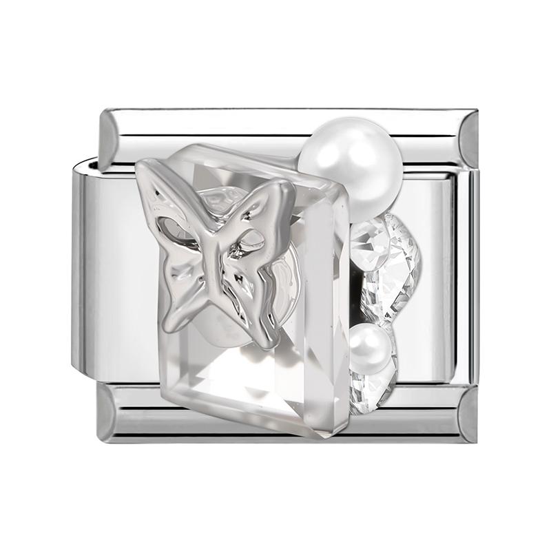 Shiny Zircon Bow Knot Heart Butterfly Pendant Italian Charm Links Fit 9mm Stainless Steel Bracelet Women DIY Making Jewelry Gift
