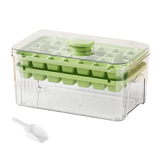 Ice Cube Mold with Lid And Storage Box One-Press Easy-Release Double Layer Ice Tray with Scoop BPA-Free Food Grade Ice Maker for Cocktails Whiskey