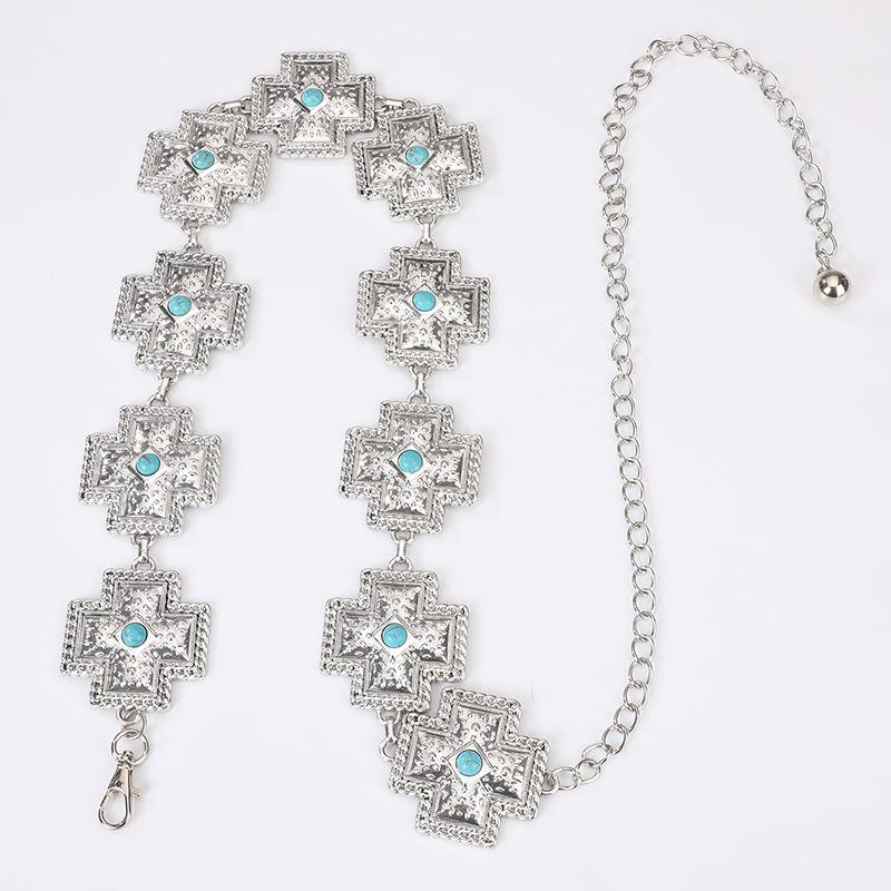 High-end Women's Waist Chain Boho Style Waist Chain Turquoise High Quality Cross Waist Chain Women's Waist Chain
