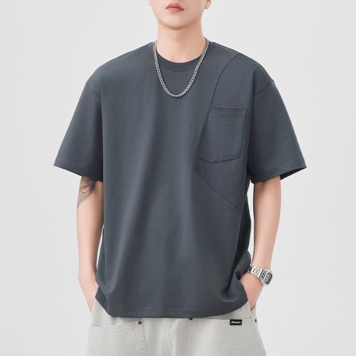 Pocket Short-sleeved T-shirt for Men's Summer New Loose Five-quarter Sleeve Round Neck T-shirt for Men