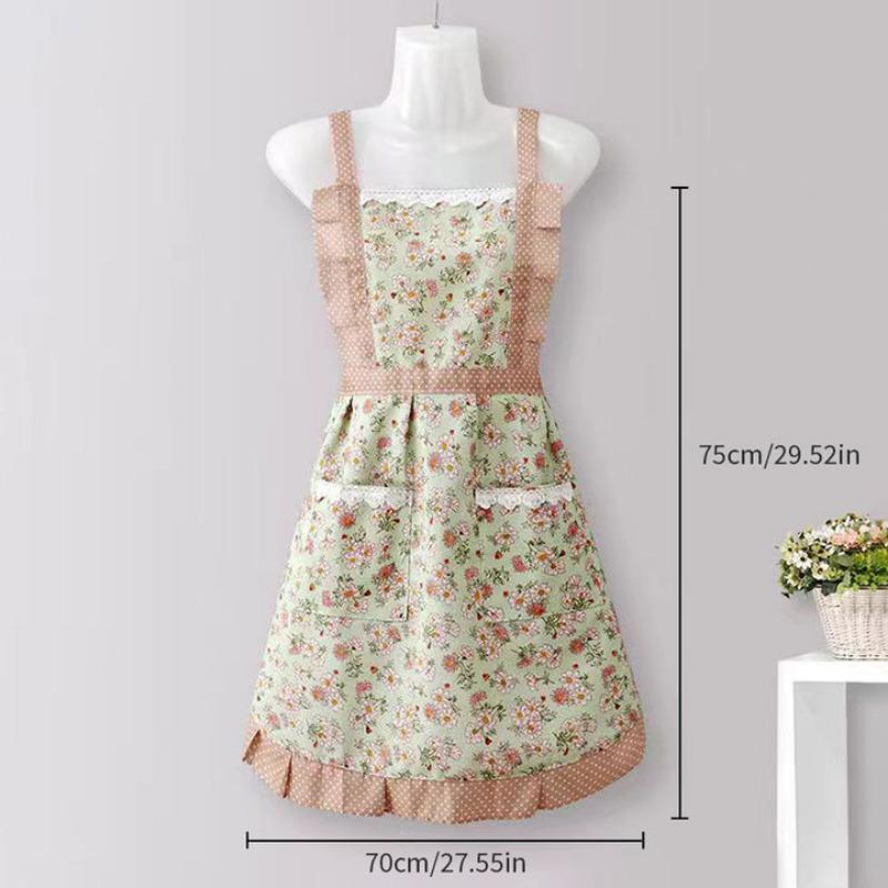 Women's Oilproof Princess Apron with Back Buckle and Large Pocket - Wipeable Kitchen Bib