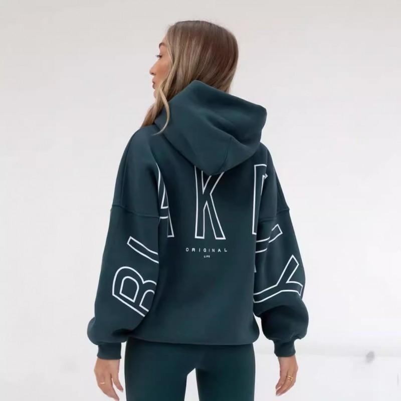 Thick Hooded Long Sleeve Oversized Graphic Sweatshirt Women Motorcycle Casual Wear