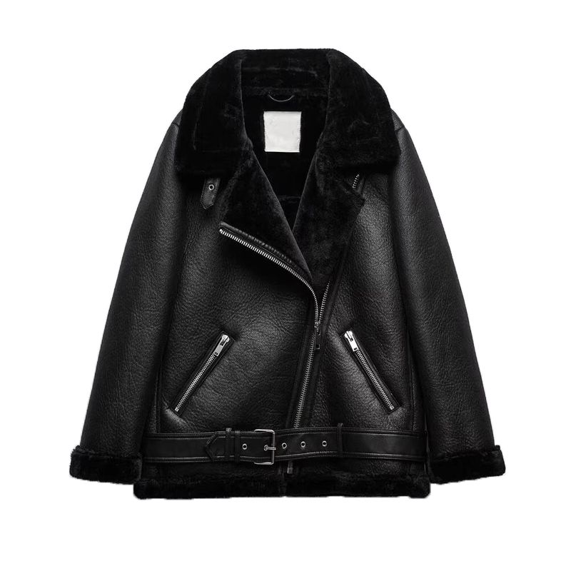 

Fall and Winter New Arrival Women s Clothing French Fur-Lined Jacket Thickened Heattech Fur Integrated Double-Sided Jacket Outwear 2969241 Black L