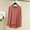 Women's Loose Modal Cotton Long Sleeve Top - Spring/Summer Plus Size Lightweight Slimming Round Neck Solid Color Base Layer.