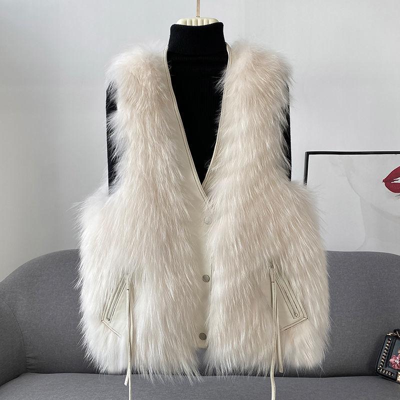 

Осень и зима новый жилет из искусственного лисьего меха женский тонкий короткий приталенный меховой жилет куртка женская S 85-50 kg слоновая кость