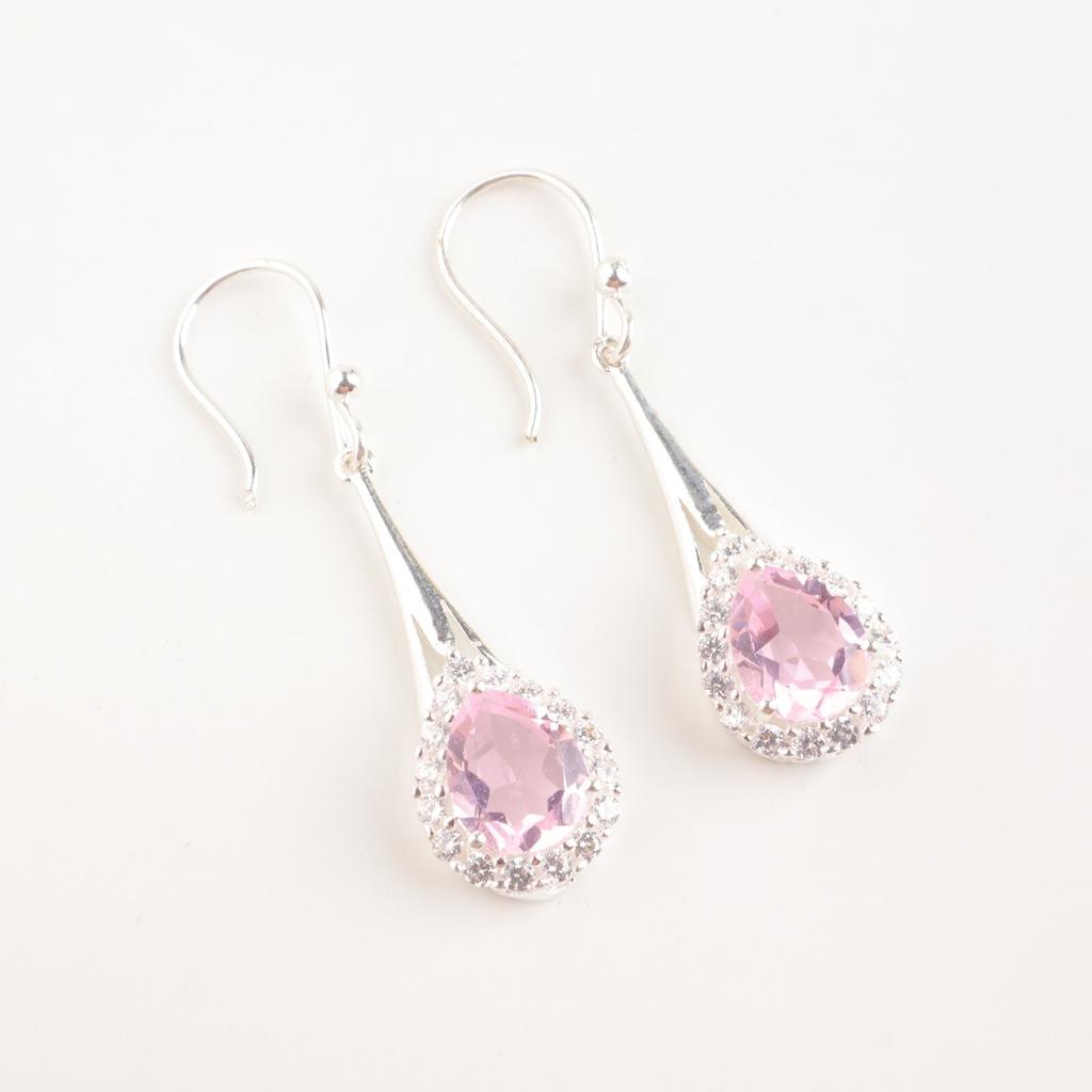 Natural Morganite Gemstone 925 Solid Silver Jewelry Zircon Women Earrings 1.86" CZE-7-13