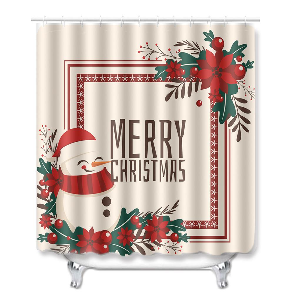 Christmas Toilet Seat Shower Curtain Four-Piece Printed Floor Mat Set Bathroom Floor Mat Bedroom Absorbent Door Mat Carpet