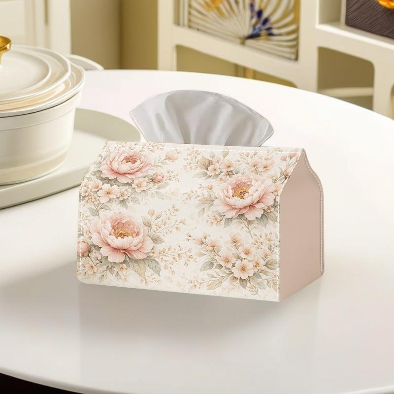 1pc 2D Flat Printing Soft Floral Style Tissue Box, Suitable for Bedroom, Living Room, Study, Dining Room, Polyester Material, Plus Size
