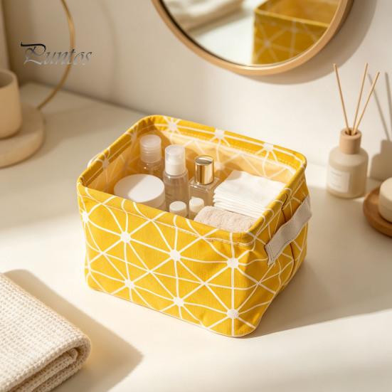 Nursery Toy Bin Cotton And Linen Storage with Handles, Foldable Waterproof Desktop Bins Organizer, Space Saving Basket for Makeup Book Baby