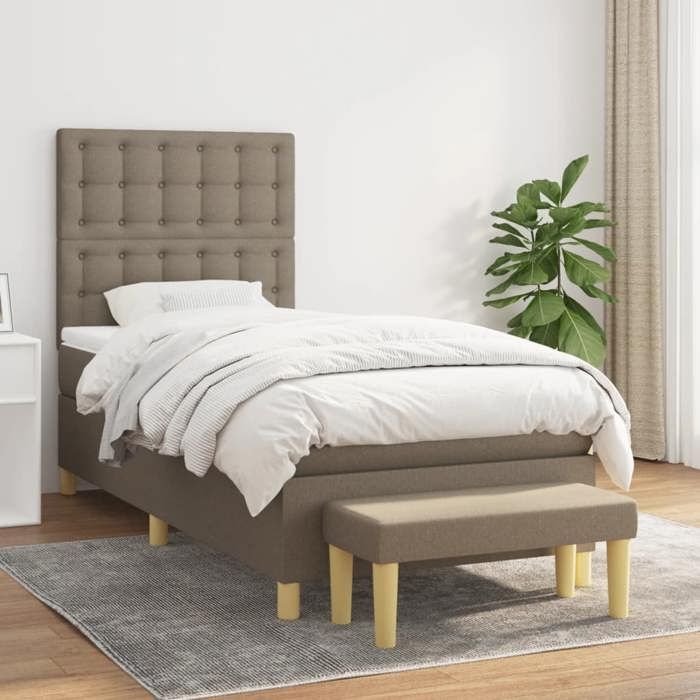 Maison Exclusive - Sommier à lattes de lit avec matelas Taupe 90x200 cm Tissu