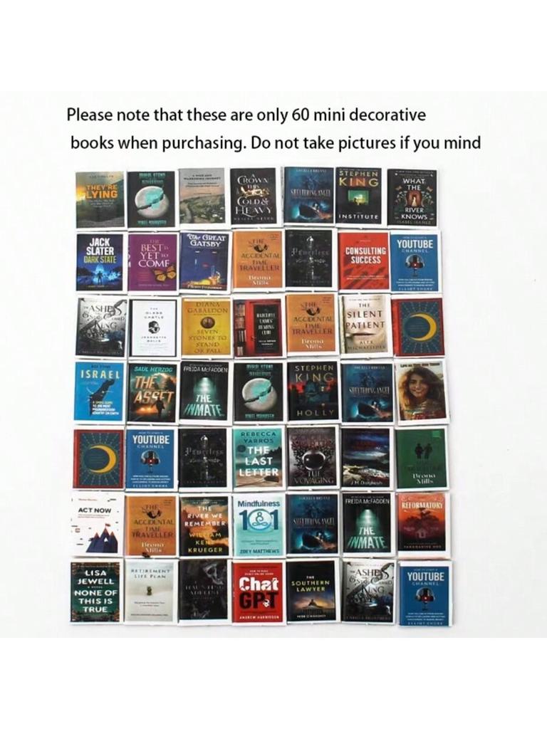 1-piece set of anxiety relieving bookshelf (including 60 books), free from anxiety, mini book house ornaments