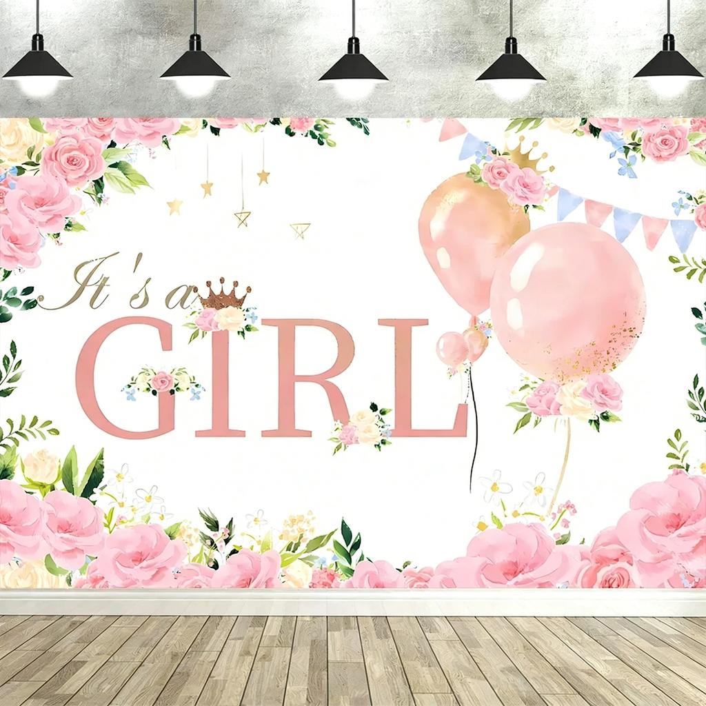 Oh Baby! Boy & Girl Baby Shower Backdrop – Blue Pink Elephant Bear Theme, Banner Decorations & Supplies Props-Tapestry