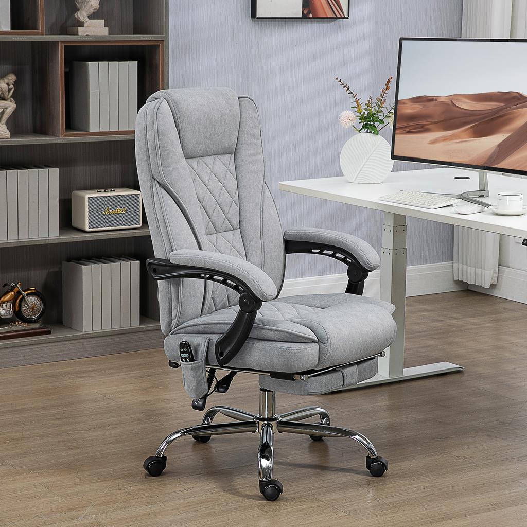Massage Office Chair, Heated Reclining Computer Chair with Adjustable Height and Footrest, Grey