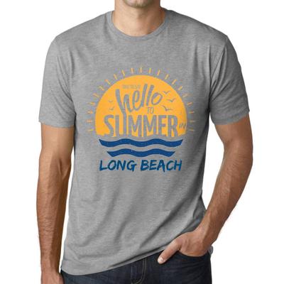 Men’s Vintage Tee Shirt Graphic T Shirt Time To Say Hello To Summer In Long Beach Grey Marl
