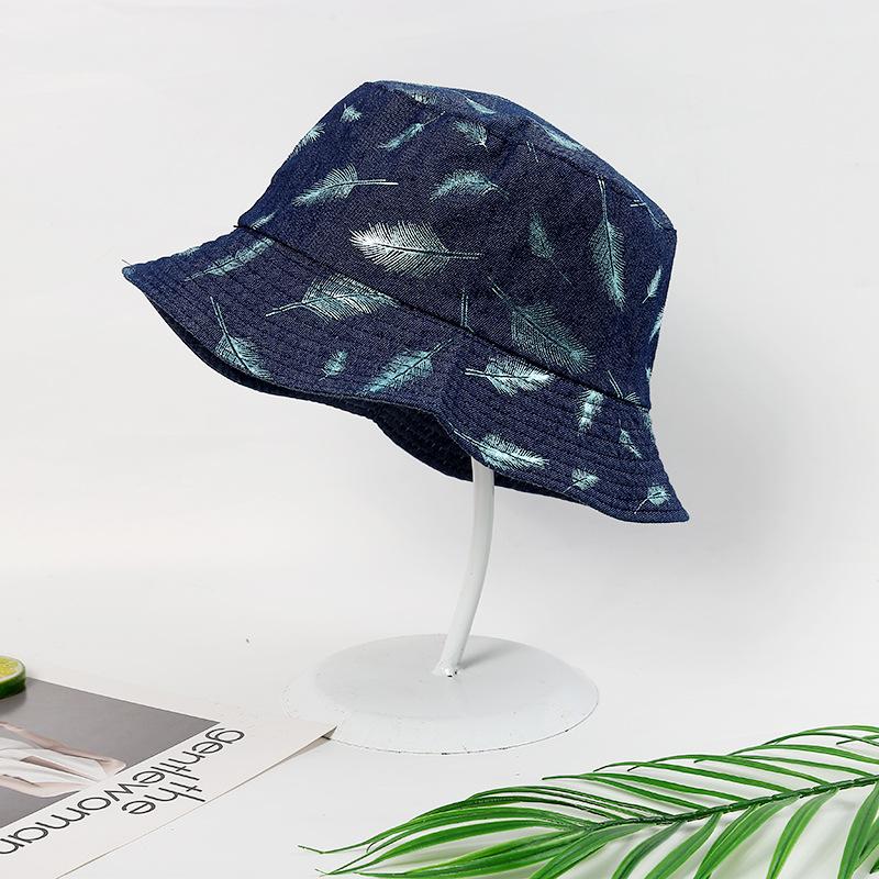 Unisex Adult Double Sided Wear  Feather Print Fisherman Hat Sunscreen Outdoor Cap Hip Hop Punk Hat for Men Women