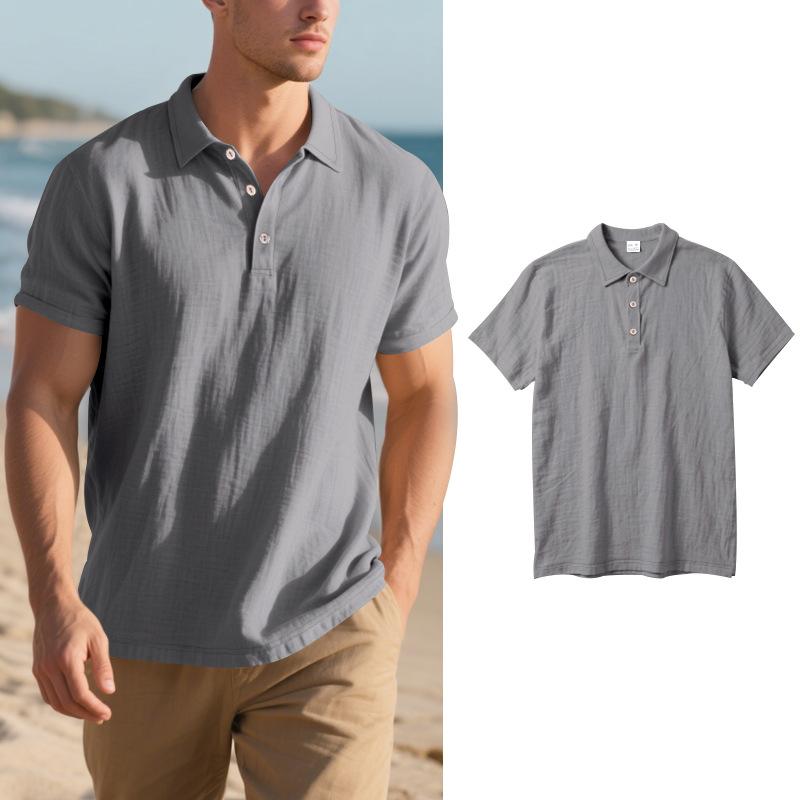 Men's Short-sleeved Linen Loose Casual Lapel POLO Shirt Men's T-shirt